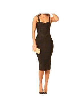 TOXIC ENVY BOUTIQUE-- WOMENS BLACK THICK STRETCHY MIDI BANDAGE DRESS SIZE LARGE